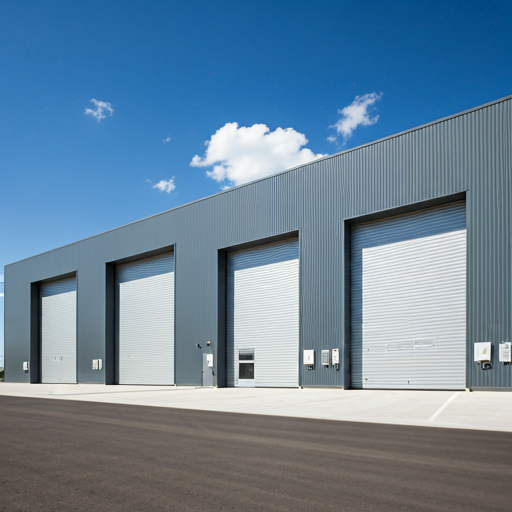 Modern industrial facility with large bay doors